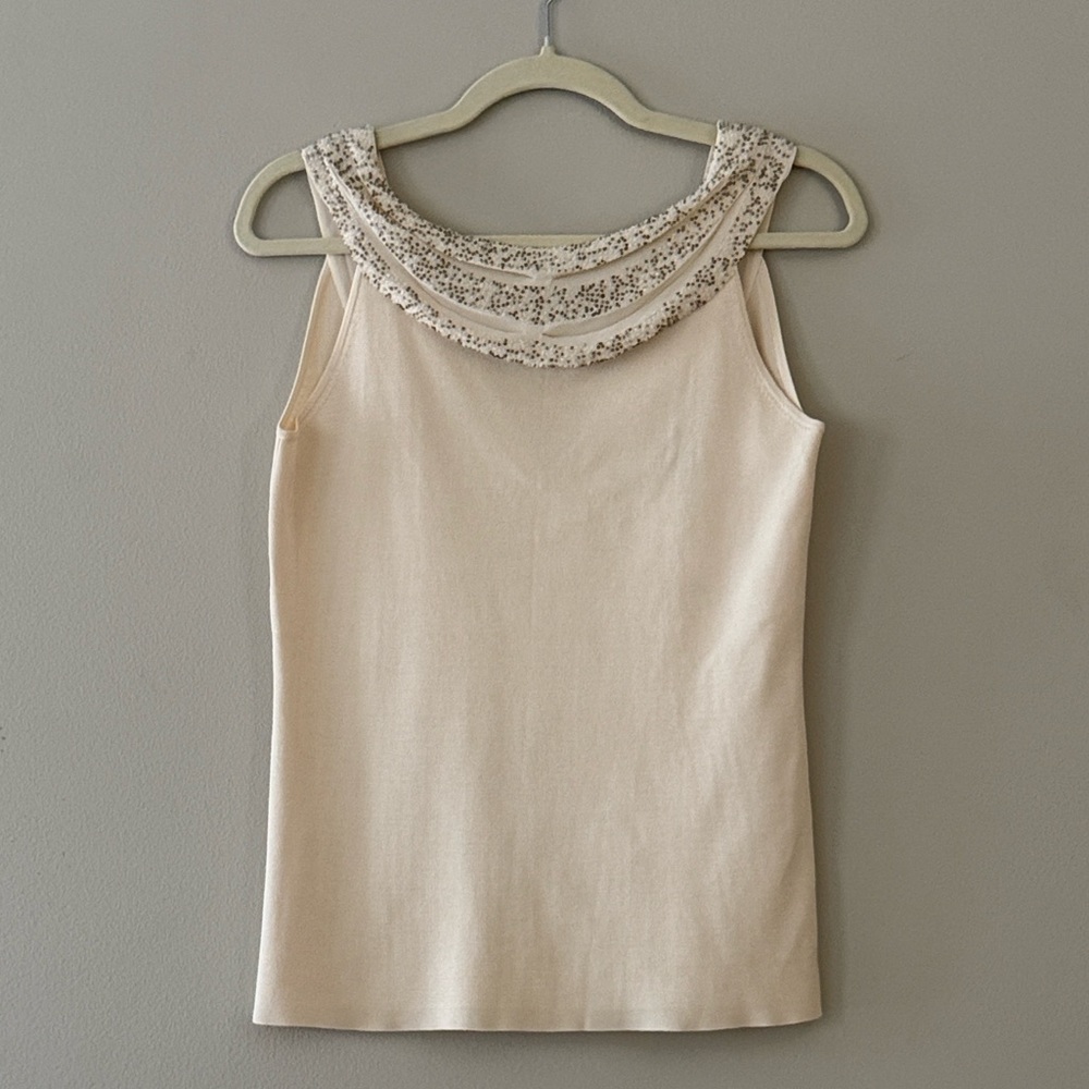 NWT Ann Taylor Women’s Cream Tank Top with Beaded Neckline Medium